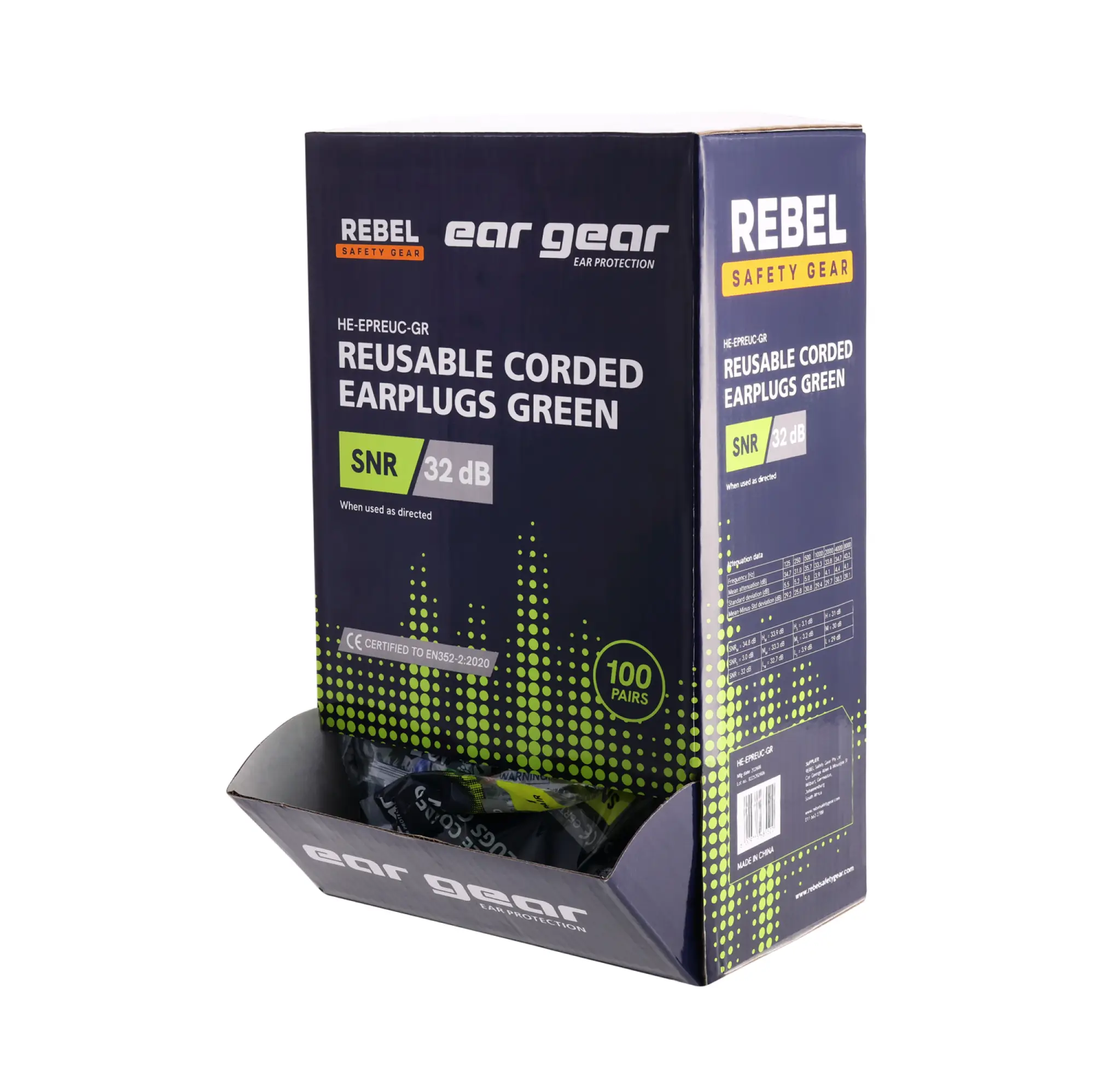 Earplugs-Reusable-Corded-Green-Box-Dispenser-Angle
